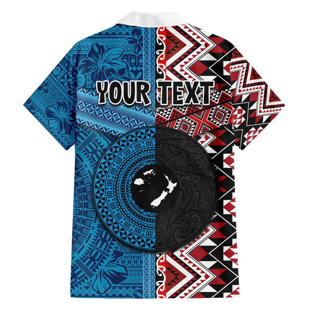 Personalised Aotearoa and Fiji Together Family Matching Puletasi and Hawaiian Shirt Melanesian Warrior and Koru - Taniko with Hibiscus Tapa Pattern LT03 - Polynesian Pride