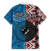 Personalised Aotearoa and Fiji Together Family Matching Puletasi and Hawaiian Shirt Melanesian Warrior and Koru - Taniko with Hibiscus Tapa Pattern LT03 - Polynesian Pride
