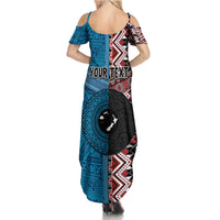 Personalised Aotearoa and Fiji Together Family Matching Summer Maxi Dress and Hawaiian Shirt Melanesian Warrior and Koru - Taniko with Hibiscus Tapa Pattern LT03 - Polynesian Pride