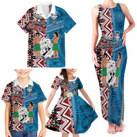 Personalised Aotearoa and Fiji Together Family Matching Tank Maxi Dress and Hawaiian Shirt Melanesian Warrior and Koru - Taniko with Hibiscus Tapa Pattern LT03 - Polynesian Pride