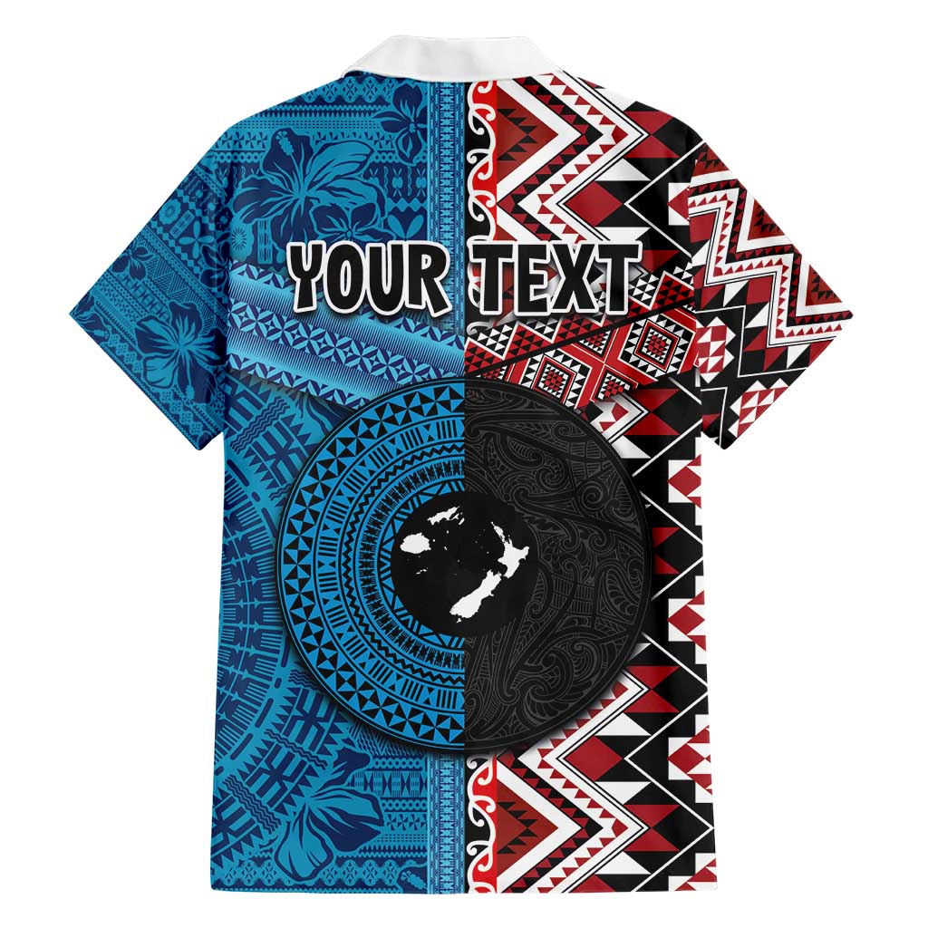 Personalised Aotearoa and Fiji Together Hawaiian Shirt Melanesian Warrior and Koru - Taniko with Hibiscus Tapa Pattern LT03 - Polynesian Pride