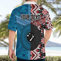 Personalised Aotearoa and Fiji Together Hawaiian Shirt Melanesian Warrior and Koru - Taniko with Hibiscus Tapa Pattern LT03 - Polynesian Pride
