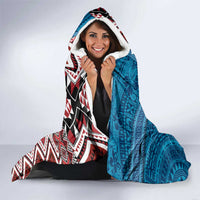 Personalised Aotearoa and Fiji Together Hooded Blanket Melanesian Warrior and Koru - Taniko with Hibiscus Tapa Pattern LT03 - Polynesian Pride
