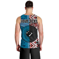 Personalised Aotearoa and Fiji Together Men Tank Top Melanesian Warrior and Koru - Taniko with Hibiscus Tapa Pattern LT03 - Polynesian Pride