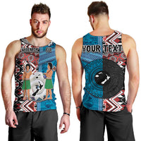 Personalised Aotearoa and Fiji Together Men Tank Top Melanesian Warrior and Koru - Taniko with Hibiscus Tapa Pattern LT03 - Polynesian Pride