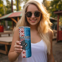 Personalised Aotearoa and Fiji Together Skinny Tumbler Melanesian Warrior and Koru - Taniko with Hibiscus Tapa Pattern LT03 - Polynesian Pride
