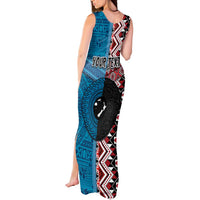 Personalised Aotearoa and Fiji Together Tank Maxi Dress Melanesian Warrior and Koru - Taniko with Hibiscus Tapa Pattern LT03 - Polynesian Pride