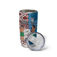 Personalised Aotearoa and Fiji Together Tumbler Cup Melanesian Warrior and Koru - Taniko with Hibiscus Tapa Pattern LT03 - Polynesian Pride