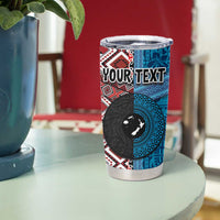 Personalised Aotearoa and Fiji Together Tumbler Cup Melanesian Warrior and Koru - Taniko with Hibiscus Tapa Pattern LT03 - Polynesian Pride