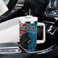 Personalised Aotearoa and Fiji Together Tumbler With Handle Melanesian Warrior and Koru - Taniko with Hibiscus Tapa Pattern LT03 - Polynesian Pride