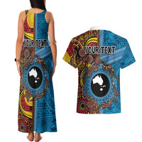 Personalised Australia and Fiji Together Couples Matching Tank Maxi Dress and Hawaiian Shirt Tribal Palm Tree with Tapa and Aboriginal Animals Half Style LT03 - Polynesian Pride