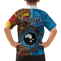 Personalised Australia and Fiji Together Family Matching Long Sleeve Bodycon Dress and Hawaiian Shirt Tribal Palm Tree with Tapa and Aboriginal Animals Half Style LT03 - Polynesian Pride