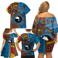 Personalised Australia and Fiji Together Family Matching Off Shoulder Short Dress and Hawaiian Shirt Tribal Palm Tree with Tapa and Aboriginal Animals Half Style LT03 - Polynesian Pride