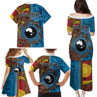 Personalised Australia and Fiji Together Family Matching Puletasi and Hawaiian Shirt Tribal Palm Tree with Tapa and Aboriginal Animals Half Style LT03 - Polynesian Pride