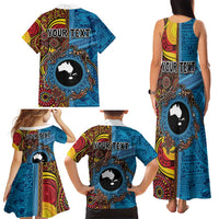 Personalised Australia and Fiji Together Family Matching Tank Maxi Dress and Hawaiian Shirt Tribal Palm Tree with Tapa and Aboriginal Animals Half Style LT03 - Polynesian Pride