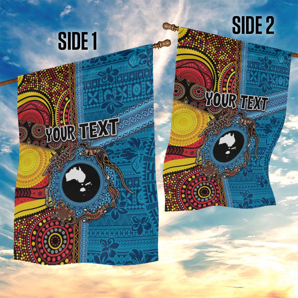 Personalised Australia and Fiji Together Garden Flag Tribal Palm Tree with Tapa and Aboriginal Animals Half Style LT03 - Polynesian Pride