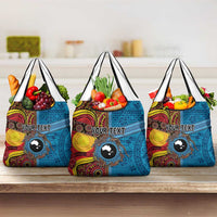 Personalised Australia and Fiji Together Grocery Bag Tribal Palm Tree with Tapa and Aboriginal Animals Half Style LT03 3-pack One Size Blue - Polynesian Pride