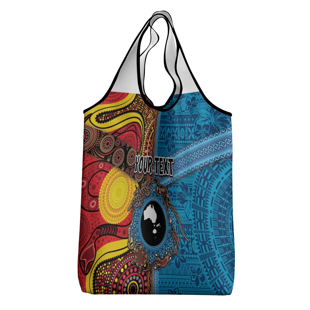Personalised Australia and Fiji Together Grocery Bag Tribal Palm Tree with Tapa and Aboriginal Animals Half Style LT03 - Polynesian Pride