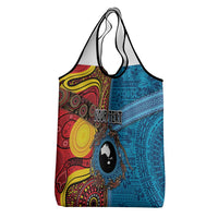 Personalised Australia and Fiji Together Grocery Bag Tribal Palm Tree with Tapa and Aboriginal Animals Half Style LT03 - Polynesian Pride