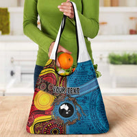 Personalised Australia and Fiji Together Grocery Bag Tribal Palm Tree with Tapa and Aboriginal Animals Half Style LT03 - Polynesian Pride