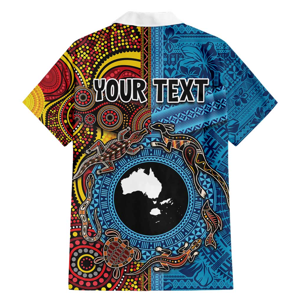 Personalised Australia and Fiji Together Hawaiian Shirt Tribal Palm Tree with Tapa and Aboriginal Animals Half Style LT03 - Polynesian Pride
