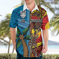 Personalised Australia and Fiji Together Hawaiian Shirt Tribal Palm Tree with Tapa and Aboriginal Animals Half Style LT03 - Polynesian Pride
