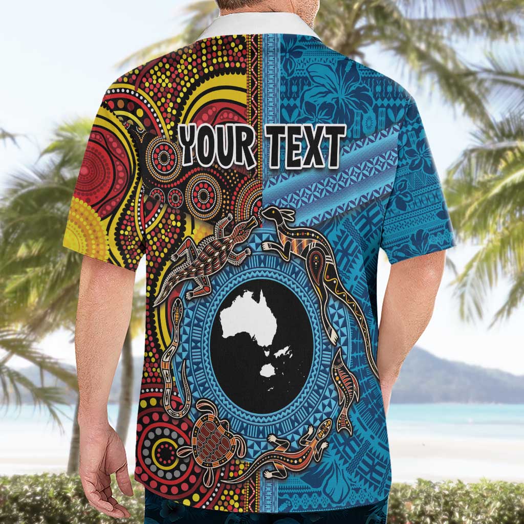 Personalised Australia and Fiji Together Hawaiian Shirt Tribal Palm Tree with Tapa and Aboriginal Animals Half Style LT03 - Polynesian Pride
