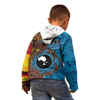 Personalised Australia and Fiji Together Kid Hoodie Tribal Palm Tree with Tapa and Aboriginal Animals Half Style LT03 - Polynesian Pride