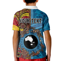 Personalised Australia and Fiji Together Kid Polo Shirt Tribal Palm Tree with Tapa and Aboriginal Animals Half Style LT03 - Polynesian Pride