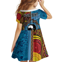 Personalised Australia and Fiji Together Kid Short Sleeve Dress Tribal Palm Tree with Tapa and Aboriginal Animals Half Style LT03 - Polynesian Pride