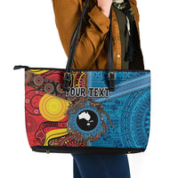 Personalised Australia and Fiji Together Leather Tote Bag Tribal Palm Tree with Tapa and Aboriginal Animals Half Style LT03 - Polynesian Pride
