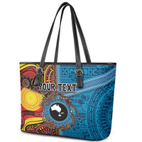 Personalised Australia and Fiji Together Leather Tote Bag Tribal Palm Tree with Tapa and Aboriginal Animals Half Style LT03 - Polynesian Pride