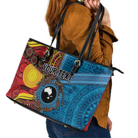 Personalised Australia and Fiji Together Leather Tote Bag Tribal Palm Tree with Tapa and Aboriginal Animals Half Style LT03 - Polynesian Pride