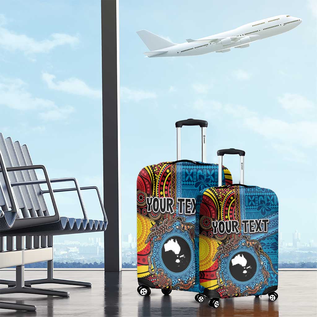 Personalised Australia and Fiji Together Luggage Cover Tribal Palm Tree with Tapa and Aboriginal Animals Half Style LT03 - Polynesian Pride