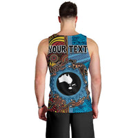 Personalised Australia and Fiji Together Men Tank Top Tribal Palm Tree with Tapa and Aboriginal Animals Half Style LT03 - Polynesian Pride