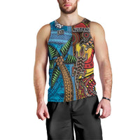 Personalised Australia and Fiji Together Men Tank Top Tribal Palm Tree with Tapa and Aboriginal Animals Half Style LT03 - Polynesian Pride