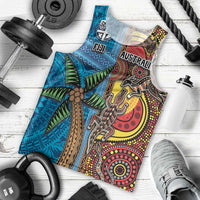 Personalised Australia and Fiji Together Men Tank Top Tribal Palm Tree with Tapa and Aboriginal Animals Half Style LT03 - Polynesian Pride