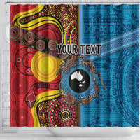 Personalised Australia and Fiji Together Shower Curtain Tribal Palm Tree with Tapa and Aboriginal Animals Half Style LT03 - Polynesian Pride