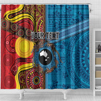 Personalised Australia and Fiji Together Shower Curtain Tribal Palm Tree with Tapa and Aboriginal Animals Half Style LT03 - Polynesian Pride