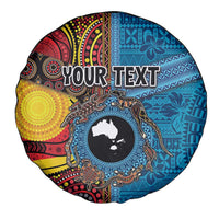 Personalised Australia and Fiji Together Spare Tire Cover Tribal Palm Tree with Tapa and Aboriginal Animals Half Style LT03 - Polynesian Pride