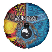 Personalised Australia and Fiji Together Spare Tire Cover Tribal Palm Tree with Tapa and Aboriginal Animals Half Style LT03 - Polynesian Pride