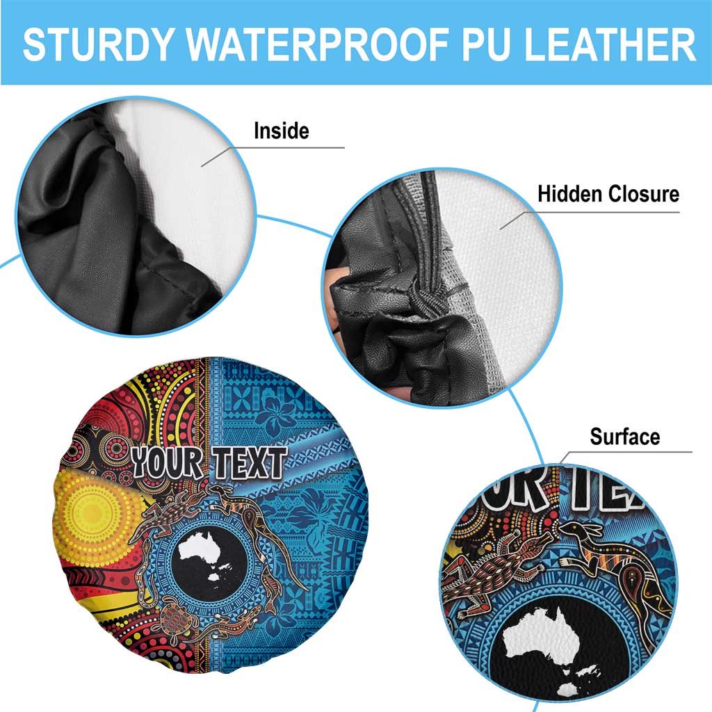 Personalised Australia and Fiji Together Spare Tire Cover Tribal Palm Tree with Tapa and Aboriginal Animals Half Style LT03 - Polynesian Pride