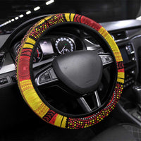 Australia and Fiji Together Steering Wheel Cover Tribal Palm Tree with Tapa and Aboriginal Animals Half Style LT03 Universal Fit Blue - Polynesian Pride