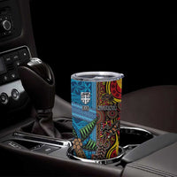Personalised Australia and Fiji Together Tumbler Cup Tribal Palm Tree with Tapa and Aboriginal Animals Half Style LT03 - Polynesian Pride