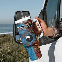 Personalised Australia and Fiji Together Tumbler With Handle Tribal Palm Tree with Tapa and Aboriginal Animals Half Style LT03 - Polynesian Pride