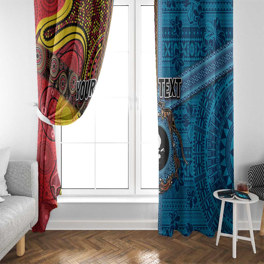 Personalised Australia and Fiji Together Window Curtain Tribal Palm Tree with Tapa and Aboriginal Animals Half Style