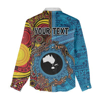 Personalised Australia and Fiji Together Women Casual Shirt Tribal Palm Tree with Tapa and Aboriginal Animals Half Style LT03 - Polynesian Pride