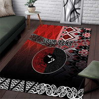 Personalised Aotearoa and Tonga Together Area Rug Manaia and Tongan Tribal Cross - Taniko and Ngatu Art Tattoo LT03 Red - Polynesian Pride