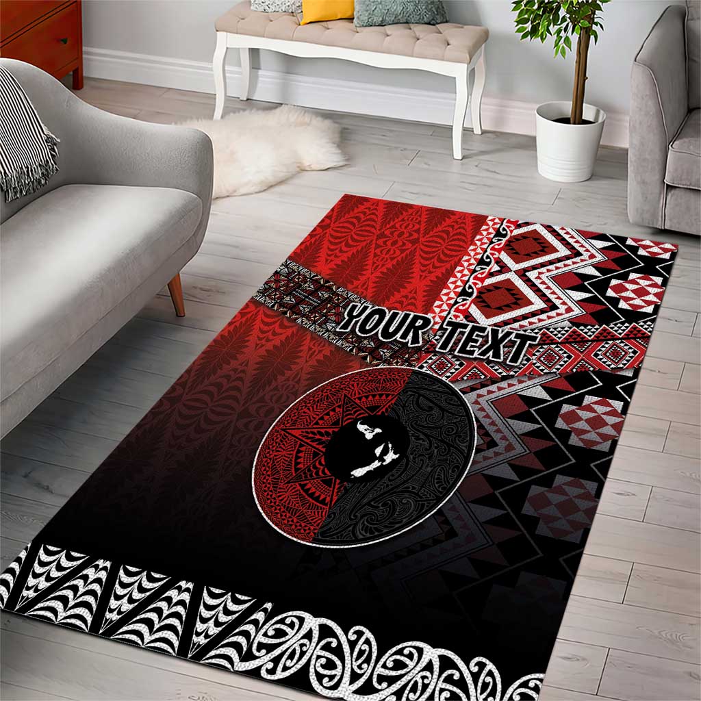 Personalised Aotearoa and Tonga Together Area Rug Manaia and Tongan Tribal Cross - Taniko and Ngatu Art Tattoo LT03 - Polynesian Pride
