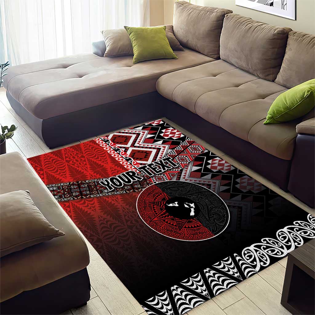 Personalised Aotearoa and Tonga Together Area Rug Manaia and Tongan Tribal Cross - Taniko and Ngatu Art Tattoo LT03 - Polynesian Pride